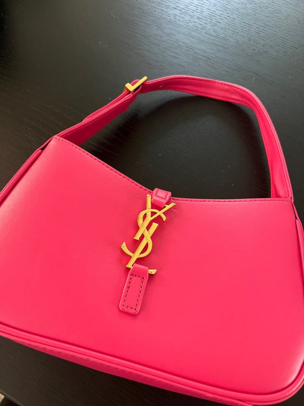 FAKE Saint Laurent Hot Pink Leather Shoulder Bag with Gold YSL Hardware